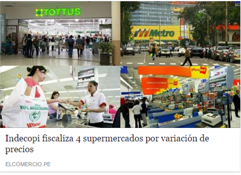 Supuesta sanción de Indecopi a supermercados por variación de precios (noticia oct 2016)