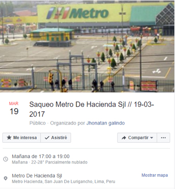 Llamado a la acción para saquear Metro de San Juan de Lurigancho